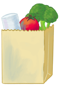 Illustration of a bag of food.