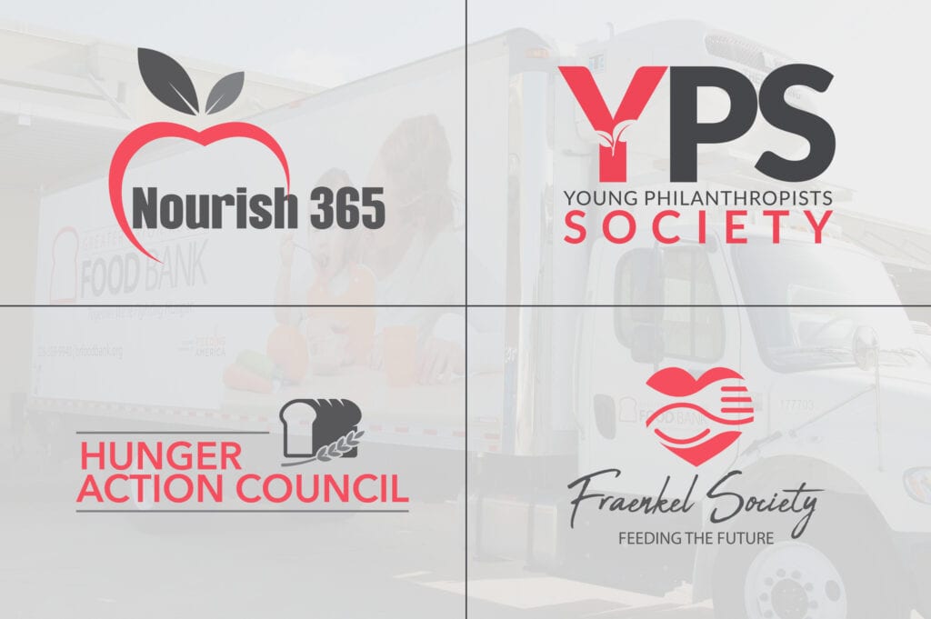 Logos for Nourish 365, YPS, Hunger Action Council, and others.